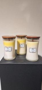 WoodWick Linen Large – 3 stuks (met verkleuring), Huis en Inrichting, Woonaccessoires | Kandelaars en Kaarsen, Wit, Nieuw, Ophalen of Verzenden