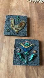 2 x retro vintage midcentury wandtegeltje vogel & bloem, Ophalen of Verzenden, Landmacht, Nederland, Embleem of Badge