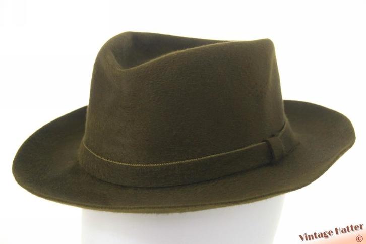 Vintage druppelvormige gleufhoed Borsalino groen haarvilt 55, Antiek en Kunst, Antiek | Kleding en Accessoires, Heren, Ophalen of Verzenden