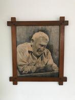 Grote potloodtekening portret oude man zonder tanden. Kock, Ophalen