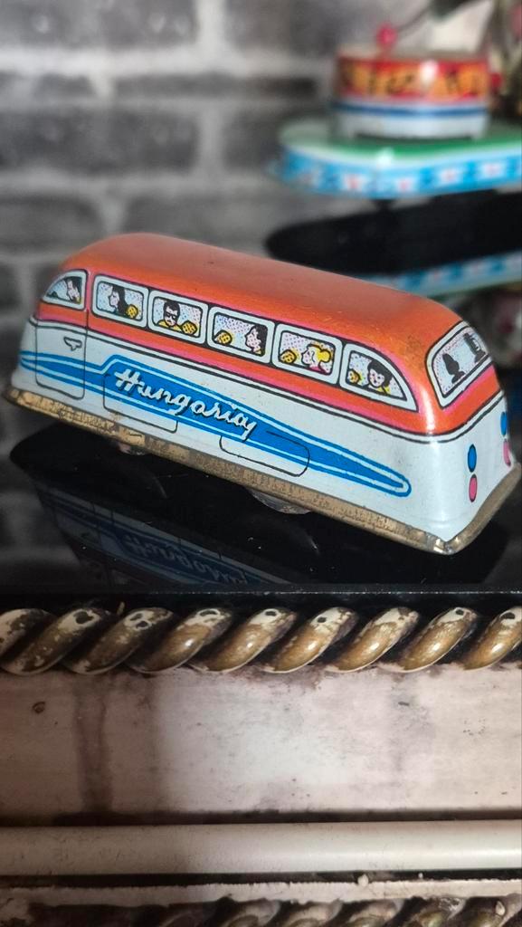 Vintage Blikken Wind-Up Toeristenbus Hongarije, Antiek en Kunst, Antiek | Speelgoed, Ophalen of Verzenden