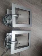 2 Aluminium Wandlampjes met glazen kapjes, Ophalen of Verzenden, Gebruikt, Glas