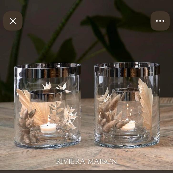 Riviera Maison Windlicht Maat  S Met Chique Zilveren Rand, Huis en Inrichting, Woonaccessoires | Kandelaars en Kaarsen, Zo goed als nieuw