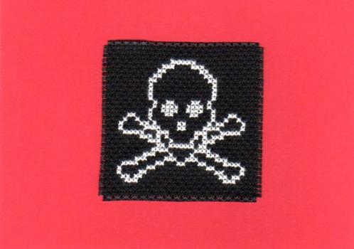 kaart met geborduurde piratenvlag (1224), Hobby en Vrije tijd, Kaarten | Zelfgemaakt, Nieuw, Overige thema's, Ophalen of Verzenden