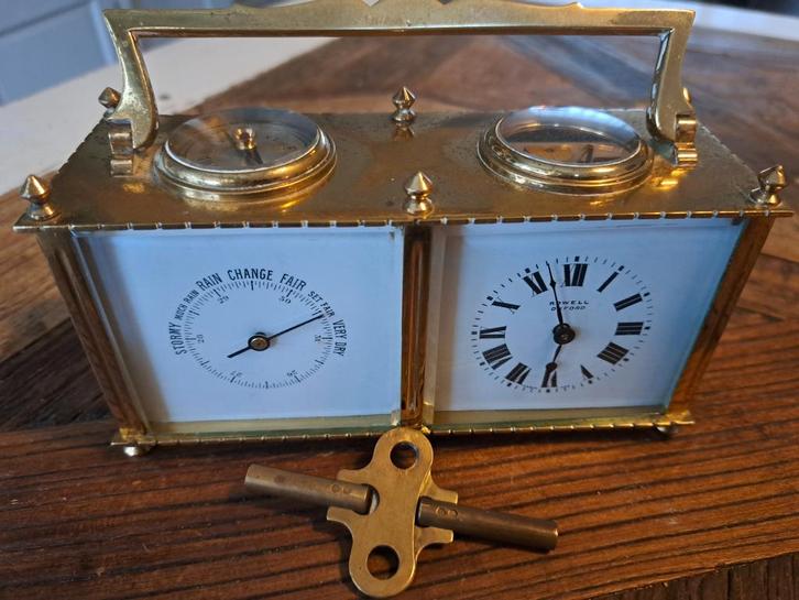 Antieke Messing Tafelbarometer & Klok, Antiek en Kunst, Antiek | Klokken, Ophalen of Verzenden