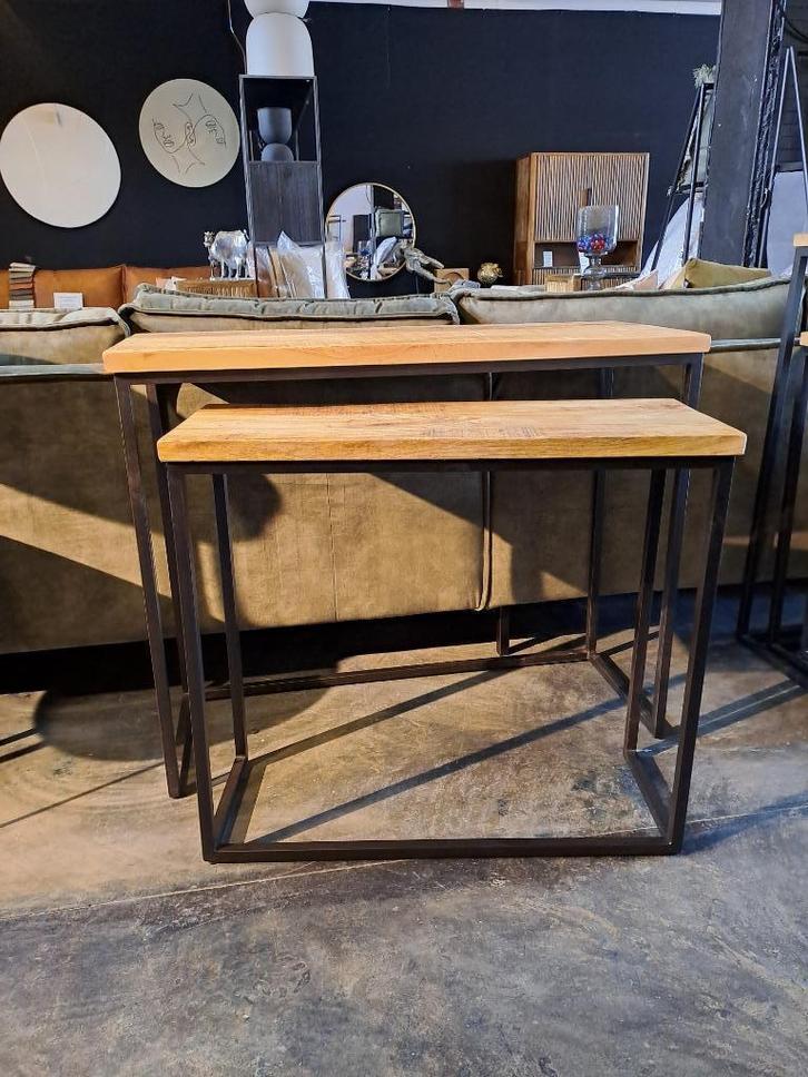 Industriële Bijzettafel/sidetabel 2delig, Huis en Inrichting, Tafels | Bijzettafels, Nieuw, Rechthoekig, 60 cm of meer, 75 cm of meer