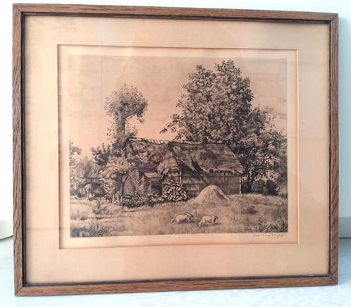 Prachtige ETS van Nico van der Jagt. Het geitenweitje., Antiek en Kunst, Kunst | Etsen en Gravures, Ophalen of Verzenden