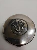 Vintage verzilverde Art Deco poederdoos met spiegel, Ophalen of Verzenden, Zilver
