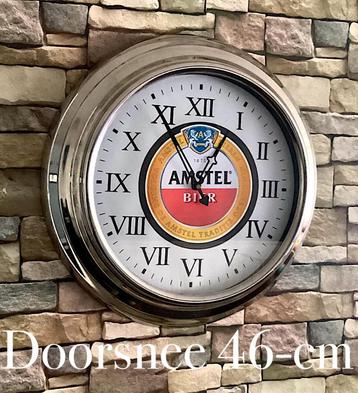 mancave cafe Amstel bier klok Chrome metaal met glas  beschikbaar voor biedingen