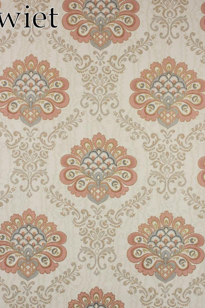 5096 Vintage barokbehang oudroze blauw moiré elegant swiet, Verzenden, 10 tot 25 m², Beige