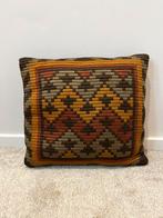 Vintage kussen met print, 38x35cm. Bohemian 60s 70s boho, Verzenden, Gebruikt, Bruin, Vierkant