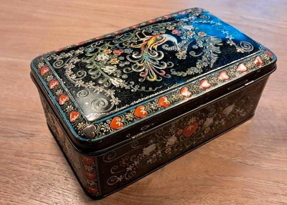 Vintage Blikken Trommel met Vogeldecoratie, Antiek en Kunst, Antiek | Tin, Ophalen of Verzenden