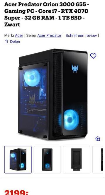 Acer Predator Orion | i7-14700F | 4070 Super | Garantie 2029 beschikbaar voor biedingen