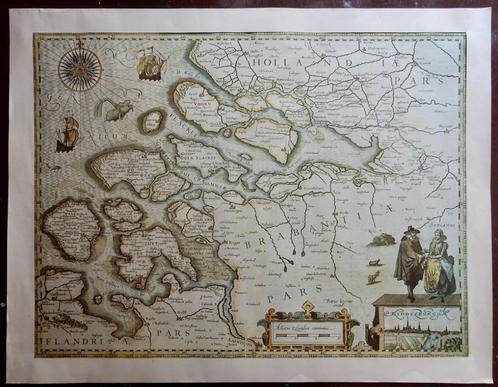 afbeelding van heel oude kaart van Zeeland 64,5 x 50 cm, Boeken, Atlassen en Landkaarten, Landkaart, Nederland, Ophalen