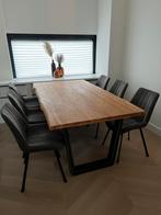 Massief teak houten eettafel industrieel, Ophalen, 50 tot 100 cm, Zo goed als nieuw, 150 tot 200 cm