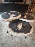 Versteend houten salontafel set van 3, Ophalen, Minder dan 45 cm, Minder dan 55 cm, Rond