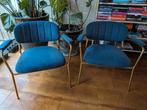 ZGAN: Design fauteuils lounge chairs Jolien dark blue/gold, Huis en Inrichting, Stoelen, Twee, Zo goed als nieuw, Ophalen