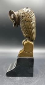 Bronzen uil op een marmeren voet., Ophalen of Verzenden