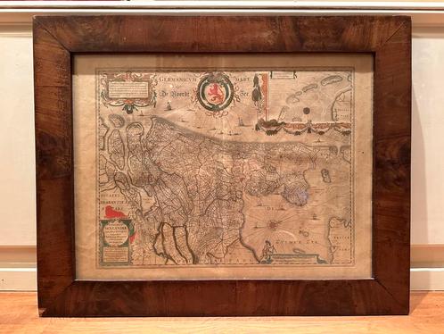Antieke ingelijste landkaart kaart atlas Hondius 1629 / 1633, Boeken, Atlassen en Landkaarten, Gelezen, Landkaart, Nederland, Voor 1800