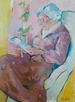 Oudere dame lezend ES, Antiek en Kunst, Kunst | Schilderijen | Abstract, Ophalen of Verzenden