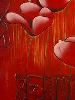 Rode Bloemen Schilderij Japans hout, Ophalen of Verzenden