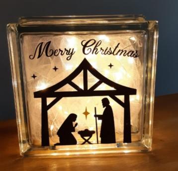 glasblok met sinterklaas of kerst afbeelding met lampjes  beschikbaar voor biedingen