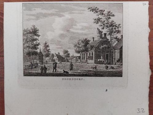 173 / Noorddorp Gravure uit 1790 van Bendorp - J,. Bulthuis, Antiek en Kunst, Kunst | Etsen en Gravures, Ophalen of Verzenden