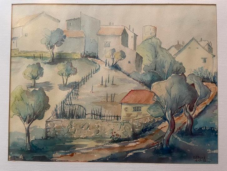 F. ERENS - AQUAREL - ingelijst - Provence, Antiek en Kunst, Kunst | Schilderijen | Klassiek, Ophalen of Verzenden