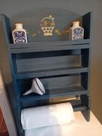 Blauw houten rek voor keuken rol en b.v. kruiden, Antiek en Kunst, Ophalen