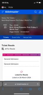 Nicki Minaj Pink Friday 2 World Tour staanplaats ticket, Tickets en Kaartjes, Mei, Eén persoon