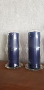 2 Dikke kaarsen in glas, Ophalen, Blauw, Overige materialen, Minder dan 25 cm