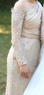 abiye maat 36 kleur beige, Verzenden, Zo goed als nieuw, Beige, Trouwjurk