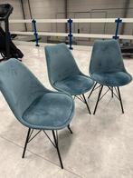 Set 3 velours eetkamerstoelen blauw, Ophalen, Zo goed als nieuw, Blauw