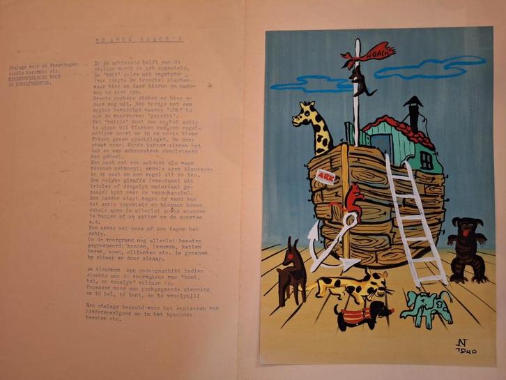 Originele tekening - Ark van Noach voor etalage, Antiek en Kunst, Kunst | Beelden en Houtsnijwerken, Ophalen of Verzenden