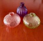 Mini glazen vaasjes 3 stuks paars roze groen, Overige kleuren, Ophalen of Verzenden, Minder dan 50 cm, Glas