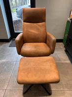 Relaxfauteuil cognac stof incl voetenbank, Ophalen, Gebruikt, Minder dan 75 cm, Tijdloos, industrieel