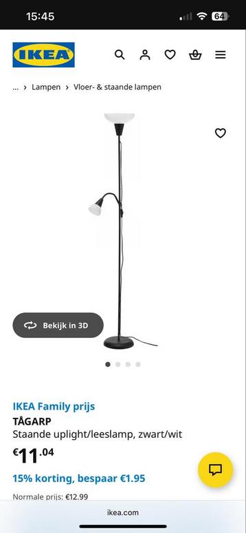 IKEA TÅGARP Staande Lamp - Zwart/Wit beschikbaar voor biedingen