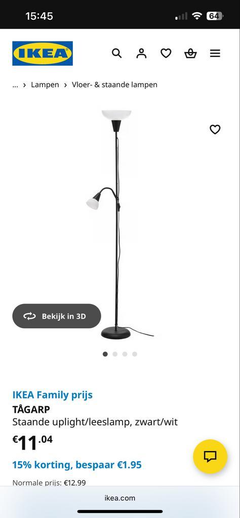 IKEA TÅGARP Staande Lamp - Zwart/Wit, Huis en Inrichting, Lampen | Vloerlampen, Zo goed als nieuw, 150 tot 200 cm, Metaal, Ophalen