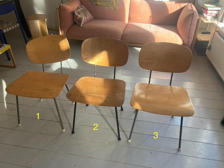 Drie Gispen 116 stoelen – opknappers, Huis en Inrichting, Stoelen, Gebruikt, Drie, Hout, Metaal, Overige kleuren, Ophalen