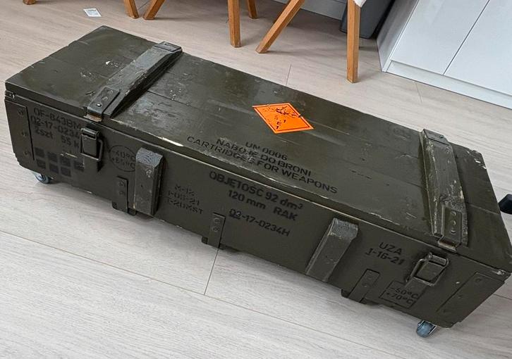 Houten Munitiekist op wieltjes, Huis en Inrichting, Woonaccessoires | Kisten, Minder dan 50 cm, Minder dan 50 cm, 100 tot 150 cm