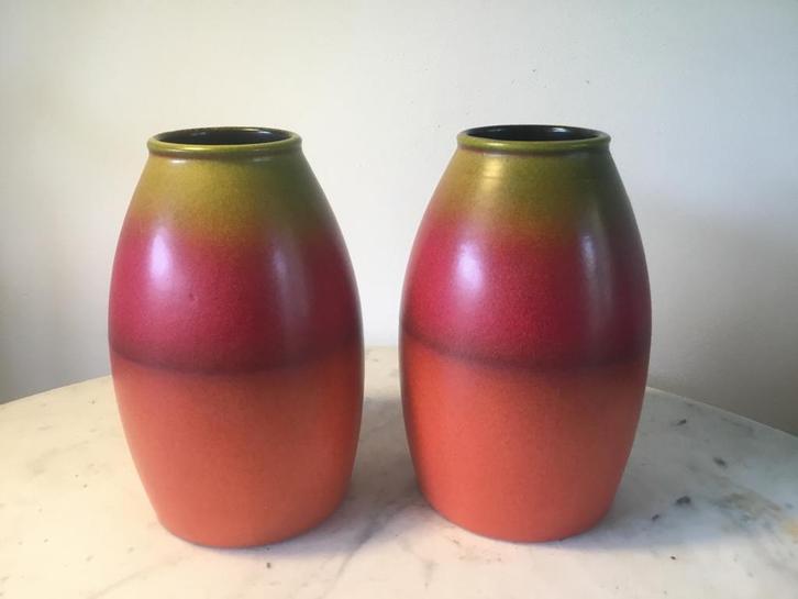 2 Vintage Duitse Scheurich  Vazen, Huis en Inrichting, Woonaccessoires | Vazen, Gebruikt, Overige kleuren, Minder dan 50 cm, Aardewerk of Porselein