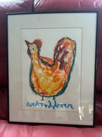 Anton Heyboer - Haan, Tekening 37hx27b, 51hx41b in lijst, Ophalen of Verzenden