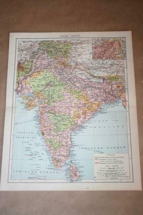 Originele oude kaart Voor-Indië (India, Tibet enz) 1900!!, Boeken, Atlassen en Landkaarten, Gelezen, Ophalen of Verzenden