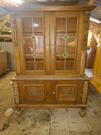 Antieke eikenhouten kast met glas-in-lood, Antiek en Kunst, Curiosa en Brocante, Ophalen