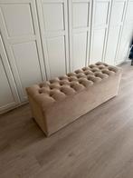 Beige velvet poef hocker bank voeteneinde opbergruimte, Minder dan 50 cm, 125 cm of meer, Velvet chesterfield, Ophalen of Verzenden