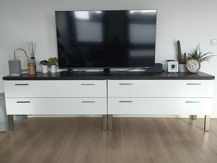 Hoogglans witte TV meubel, Huis en Inrichting, Kasten | Televisiemeubels, Gebruikt, Minder dan 100 cm, 100 tot 150 cm, 25 tot 50 cm