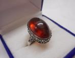 Zilveren antieke ring met barnsteen maat 16.3 nr.1575, Verzenden, Dame, Zilver, Zilver