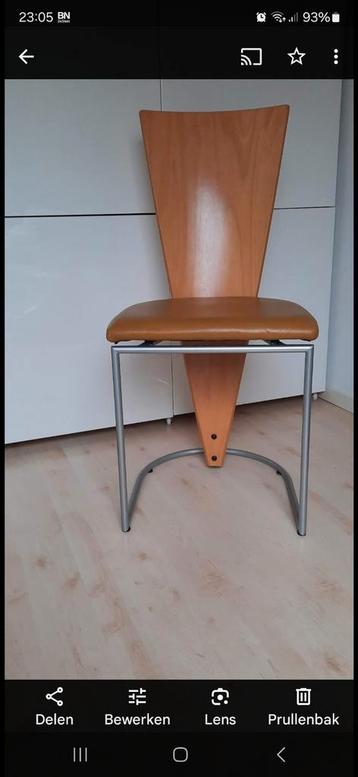 6 moderne eetkamerstoelen, beukenhout hout met leer