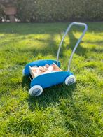 Houten loopkar met 50 houten blokken, Ophalen of Verzenden, Zo goed als nieuw, Rij- of Hobbelspeelgoed