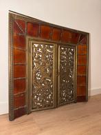 Antieke Bronzen & Amber Keramische haard voorzet / Schouw, Huis en Inrichting, Haarden, Ophalen of Verzenden